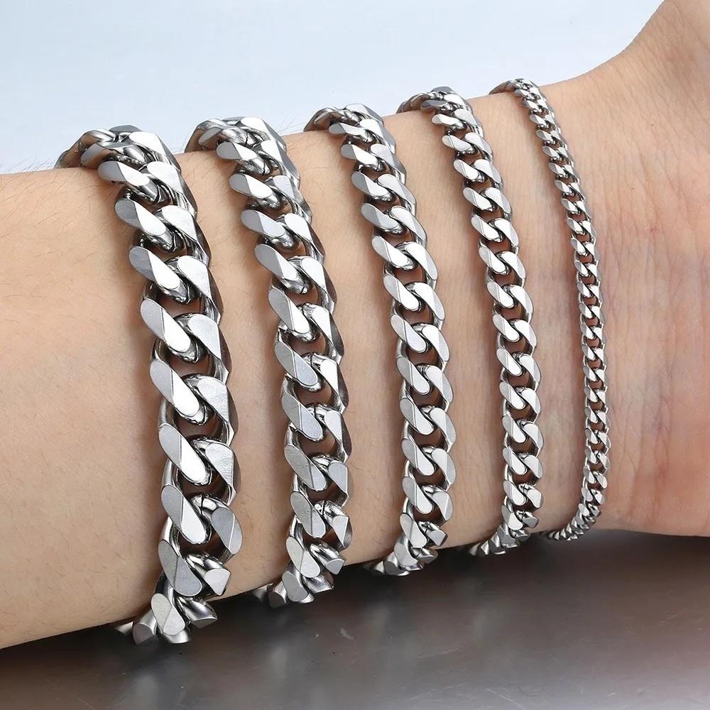 1pc Men's Stainless Steel Curb Cuban Link Chain Bracelets Jewelry Gift