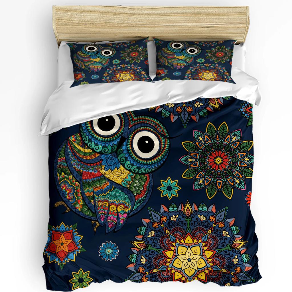 Лесной зверь, лес, сова, лиса, олень, комплект постельного белья из 3 предметов для спальни, двуспальная кровать, домашний текстиль, пододеяльник, стеганое одеяло, чехол, наволочка