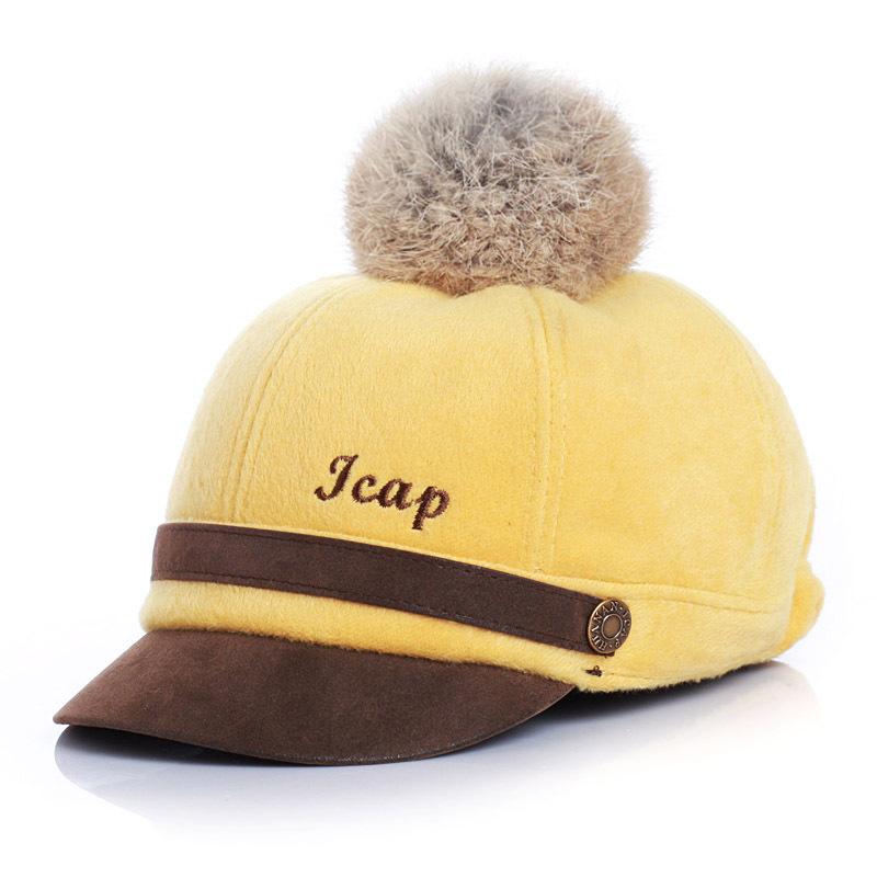 Autumn and winter children's hats letter fashion boys rabbit hairball baseball cap girls cap baby equestrian hat tide