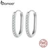 BAMOER 925 Sterling Silver Rectangle Ear Buckles Elegant Zircon Hoop Earrings for Women Engagement Wedding Jewelry Gift