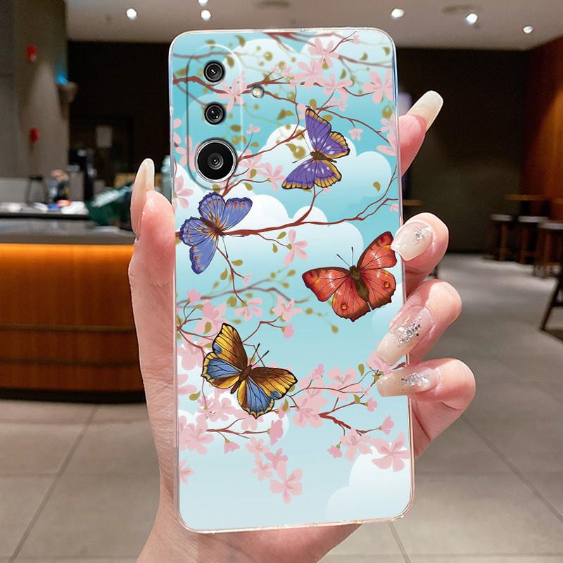 Phone Case For Samsung Galaxy M36 F36 5G Soft Transparent Silicone Flexible TPU Clear Cover Luxury Fashion Butterfly Flower Case