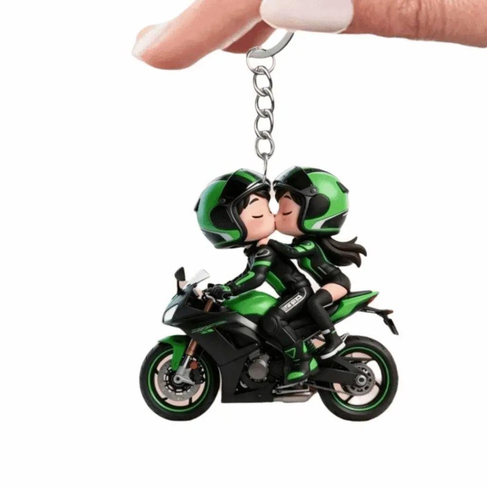 2D Flat Motorcycle Couple Keychain Acrylic Couple Keyring Funny Motorcycle Keychain Key Decoration
