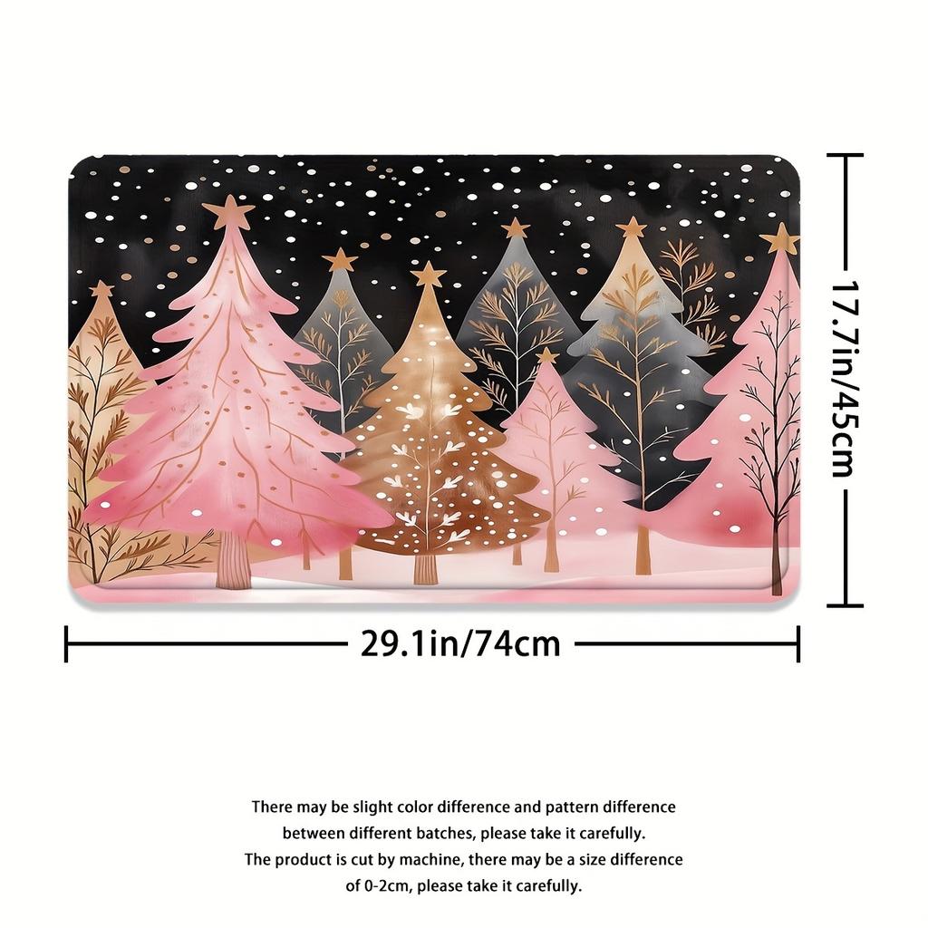 Набор из 4 предметов: шторка для душа для ванной комнаты, розовая с рисунком рождественской елки, занавеска для ванной с 12 крючками, коврики с противоскользящим покрытием, коврик для крышки унитаза, перегородка для ванной