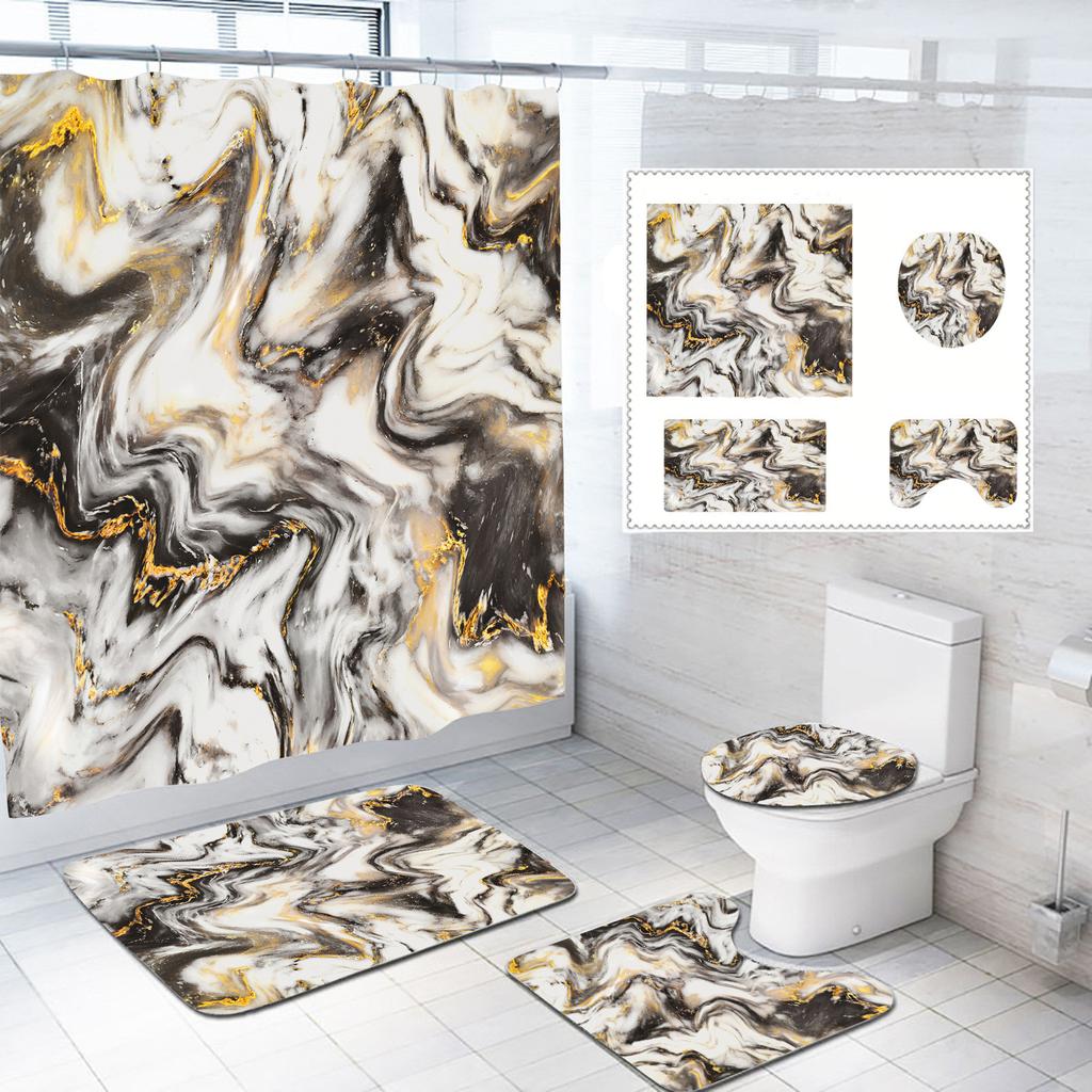 Набор из четырех предметов для ванной: шторка для душа, коврик для пола, набор из трех предметов: шторка-перегородка, коврик для пола