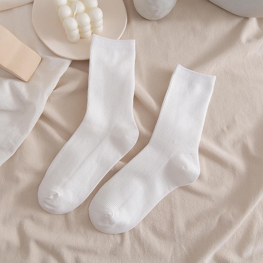 Кремово-белые вертикальные полосатые носки средней длины для женщин - весна/осень в японском стиле, универсальные однотонные носки JK