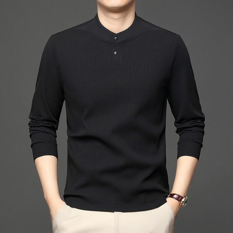 Men S Long Sleeve Solid Color Polo Shirt Casual Autumn Top