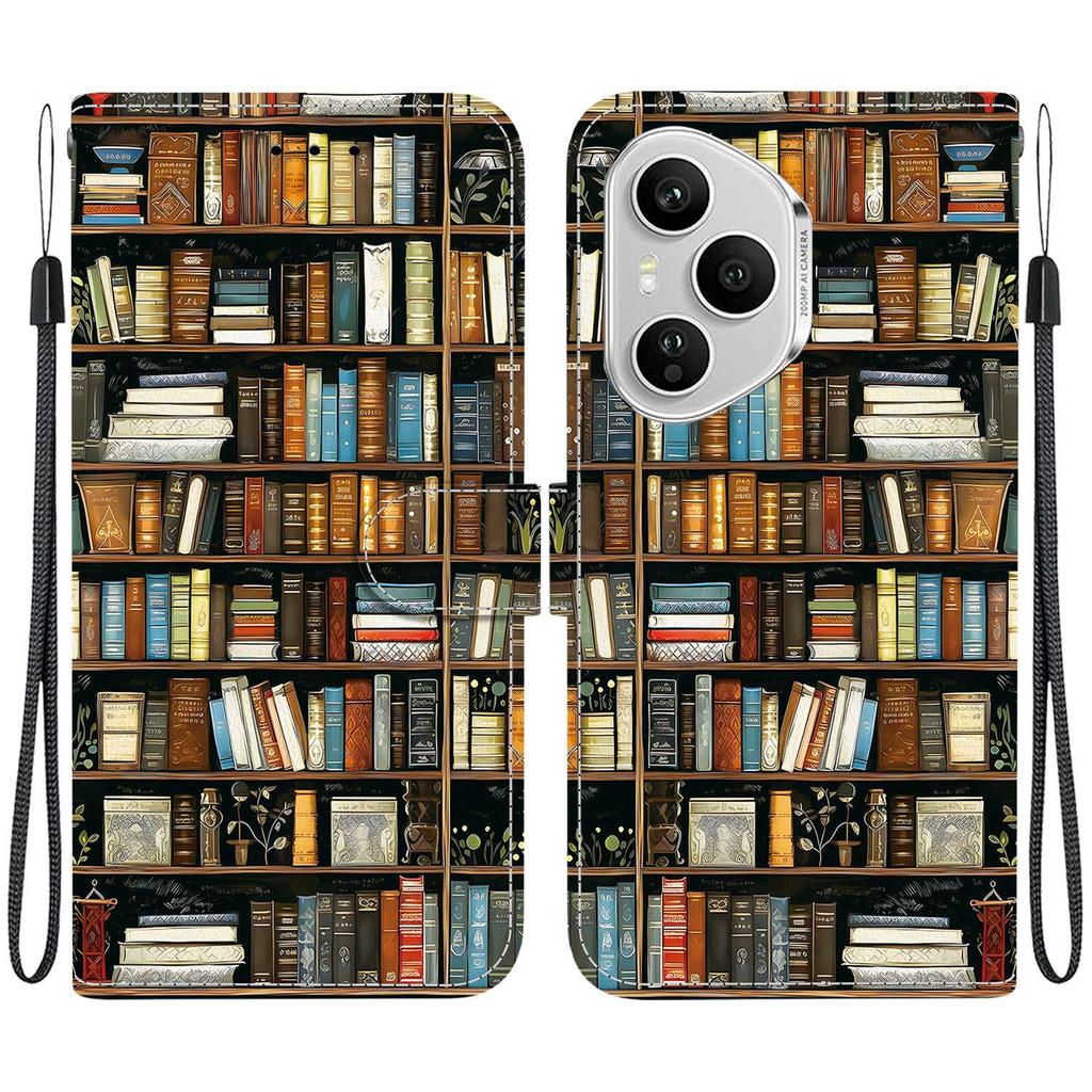 Для Honor 400 Pro 5G (Глобальный) Кожаный чехол-подставка-кошелек с принтом и ремешком на запястье