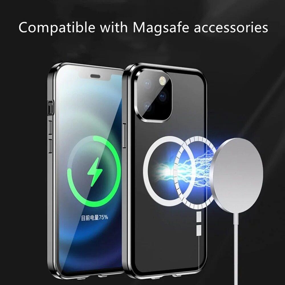 Case for iPhone 13 Pro Max/ 13Pro,with Double Sided Magnetic Tempered Glass cases,Magsafe Wireless Charging Magnetic Adsorption Metal Bumper cover