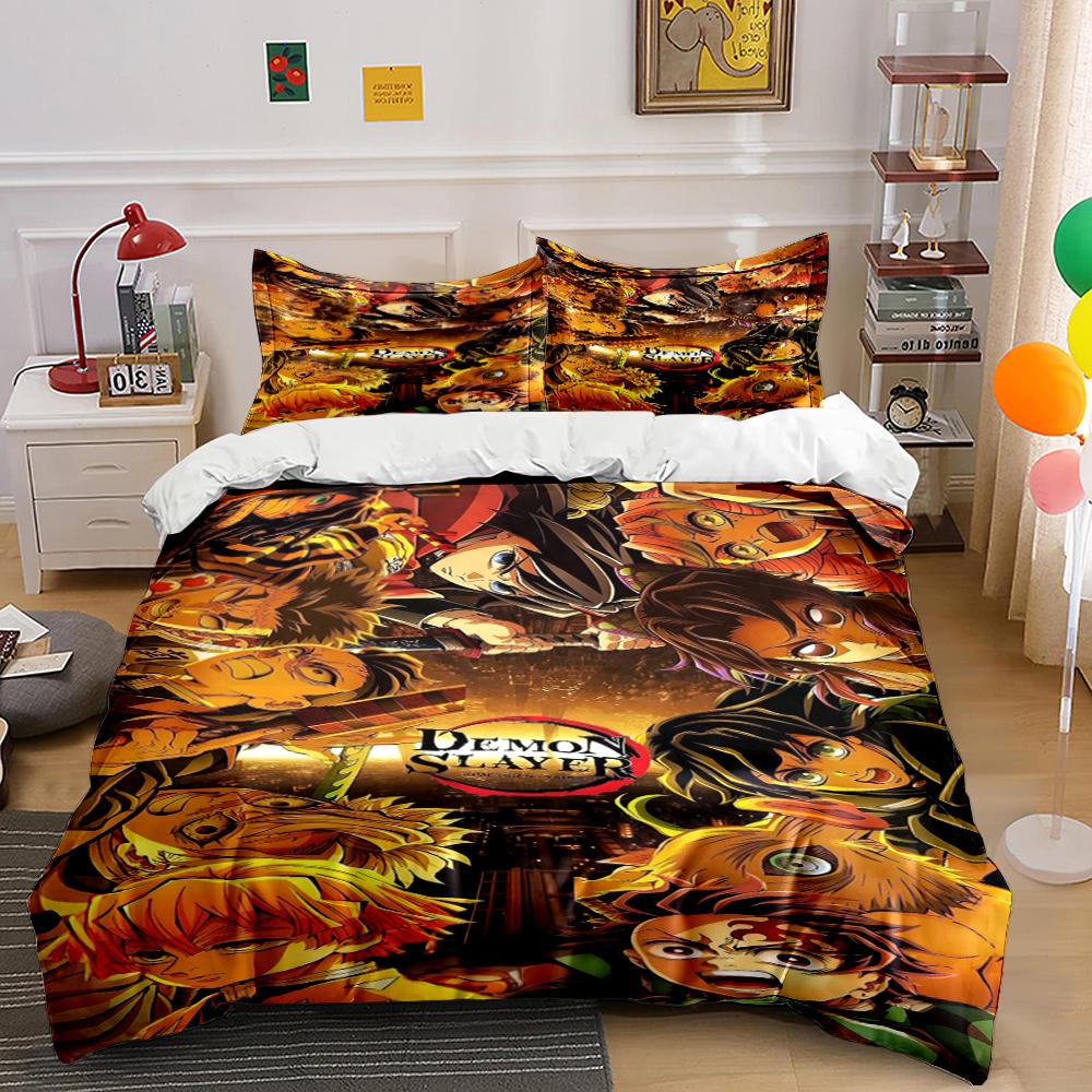 Demon Slayer Anime Bedding Set 3PCS Bedding set (1 duvet cover, 2 pillowcases, duvet not included)