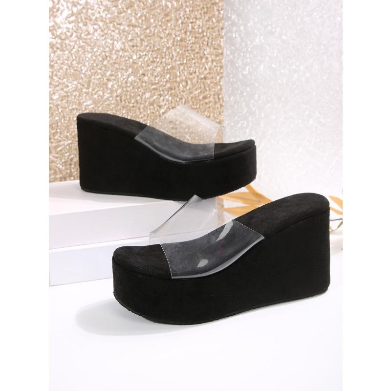 Летние босоножки на танкетке с прозрачными ремешками для женщин 2025 Новое поступление Негабаритная толстая подошва Плоские сандалии