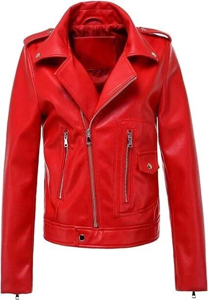 Handmade Women's Jacket Red Leather Lambskin Stylish Pure Casual Soft Biker Fit