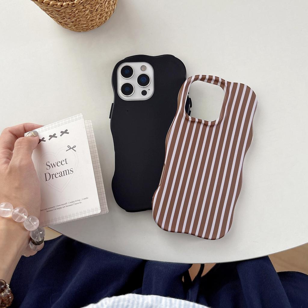 Wave Edges Stripes 2 in 1 TPU+PC Shockproof Phone Case for iPhone 13 14 15 16 17 Pro Max Autumn Brown Color Frosting Cover Shell