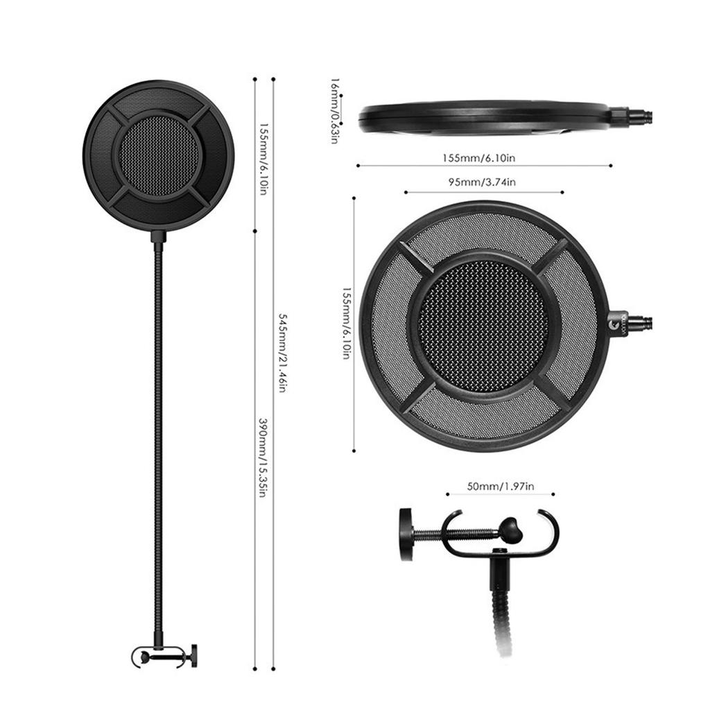 Двухслойный студийный микрофонный поп-фильтр, гибкий ветрозащитный экран, звуковой фильтр для записи подкастов и трансляций