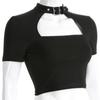Women Fashion Punk Gothic Sexy Blouse Halter Short Sleeve Square Neck Bare Midriff Shirt Tops