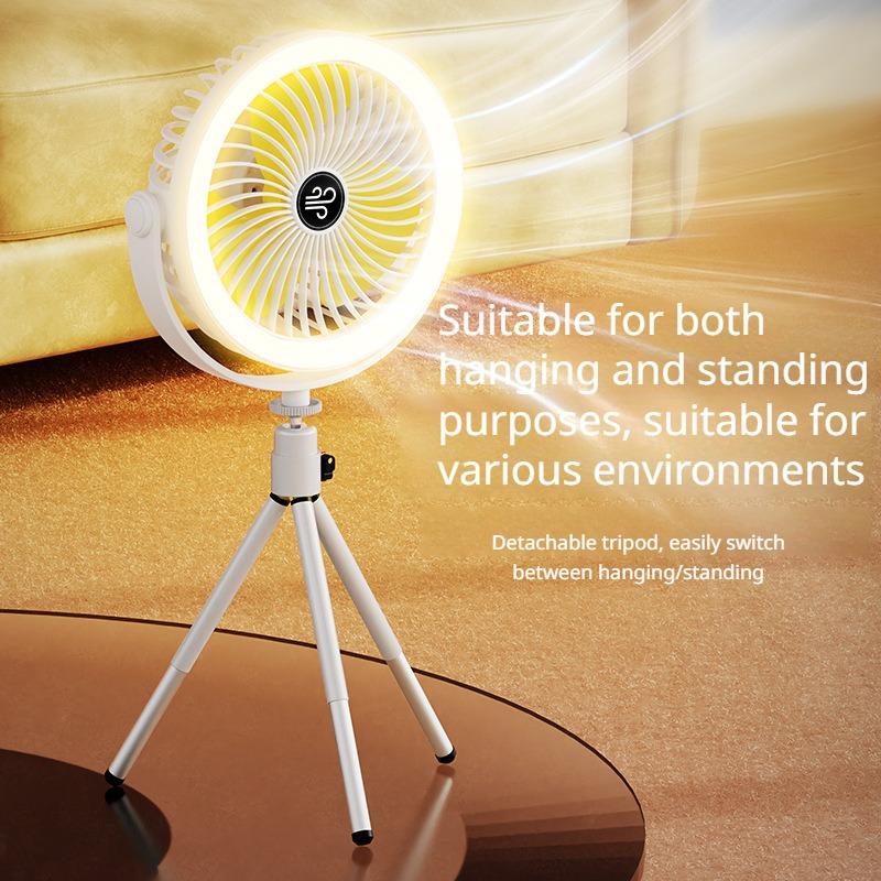 Outdoor Tripod Fan Portable Camping Fan With LED Light 3 Speed Adjustable Air Circulator Fan Rechargeable Outdoor Foldable Fan