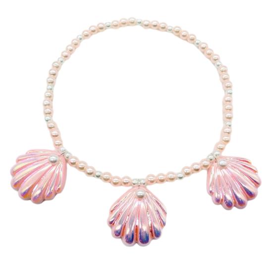 1 комплект, розовый с ожерельем, комплект ювелирных изделий в форме русалки, браслет из искусственного жемчуга, зажим для ушей, экологически чистое ожерелье из ракушки