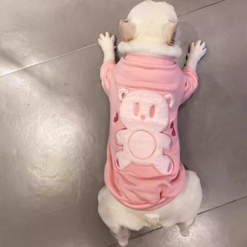 Pink Fleece-lined Pet Hoodie French Bulldog Pug Schnauzer Teddy Corgi Winter Warm Dog Sweater