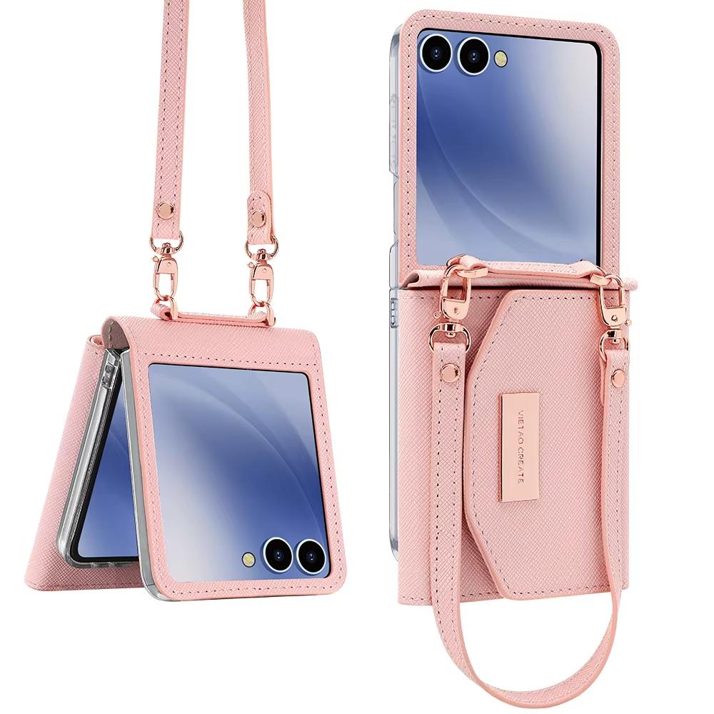 VIETAO Luxury Girl's Fashion PU Leather Wallet Phone Case with Lanyard & Wrist Strap Shockproof Hand Holder for Z Flip