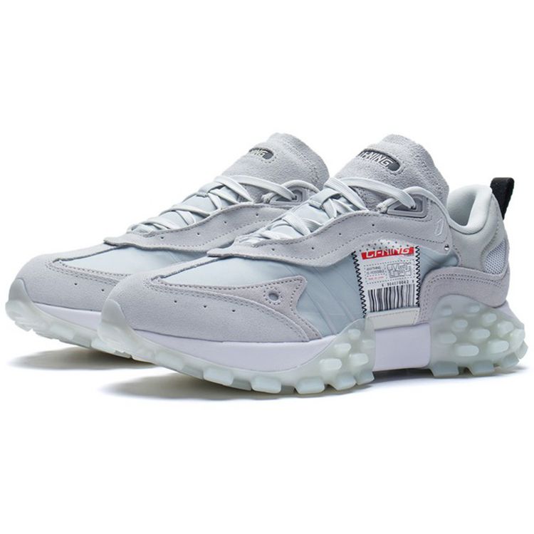 Li-Ning Overload Fabric Leather Trend Shock Absorbing Non-Slip Wear-Stick Low-Top Sports Casual Shoes Мужские кроссовки светло-серые AZGS081-2