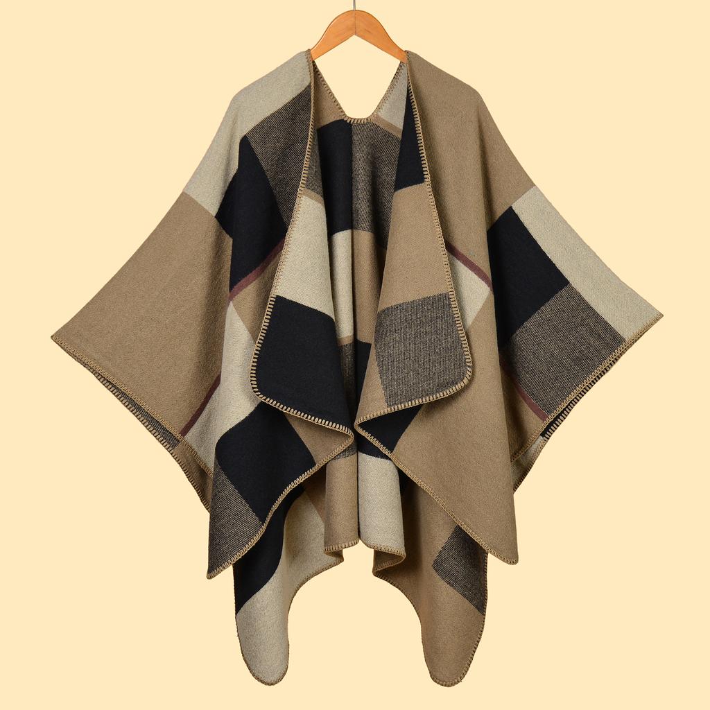Shawl Imitation Cashmere Knitted Scarf Split Fork Oil Painting Cape Cloak Outside
