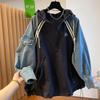 Oversized Sweatshirts for Women Patchwork Denim Streetwear Y2k Tops Hooded Contrast Color Vintage Hoodies