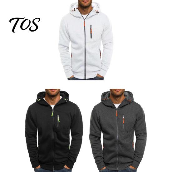 Casual Lightweight Outerwear Men Zip-up Hoodie, Athletic Hooded Jacket, Long Sleeve Sweatshirt Versatile Exercise Sports Jacket with Zippered Pockets