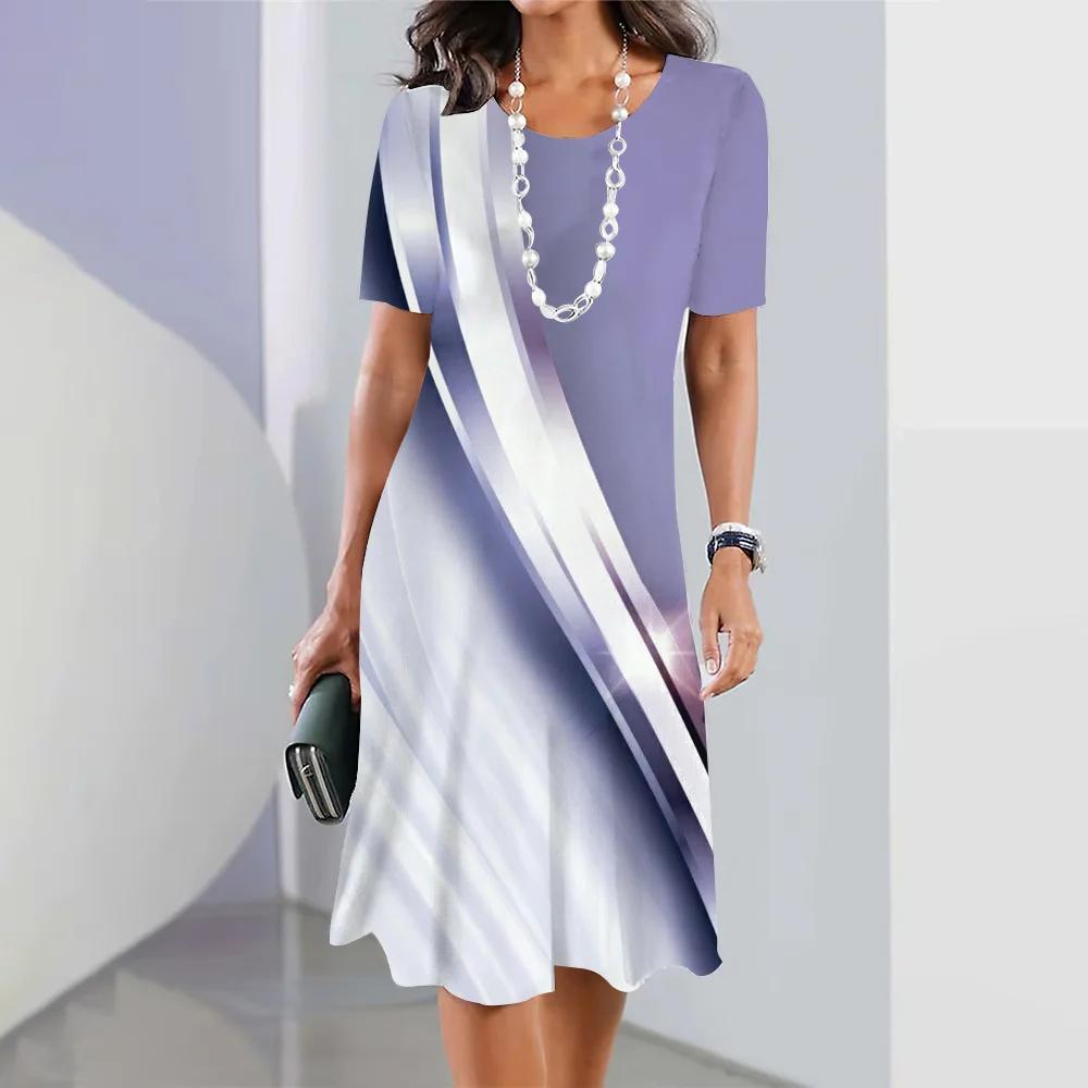 Летняя женская одежда Платья Ретро юбки А-силуэта 3D цветное блокирующее платье Вечеринка Элегантное платье с короткими рукавами Пуловер свободного покроя