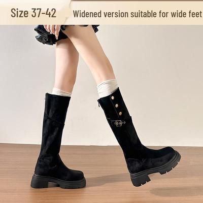 Женские ботфорты больших размеров 2025 на толстой подошве, эластичные, стройнящие