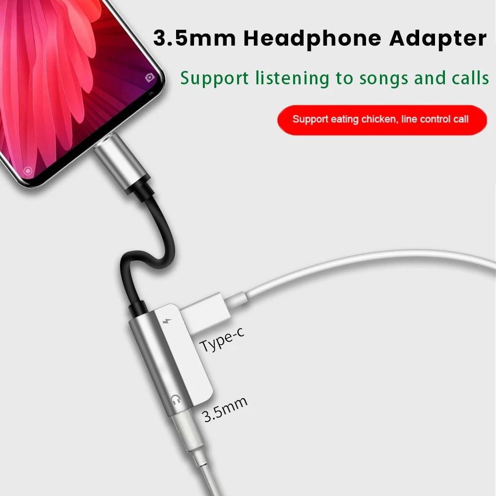 3.5mm Cable Charging Headphone Splitter Type C Earphone Adapter Charge Audio 2 In 1 AUX Audio Line
