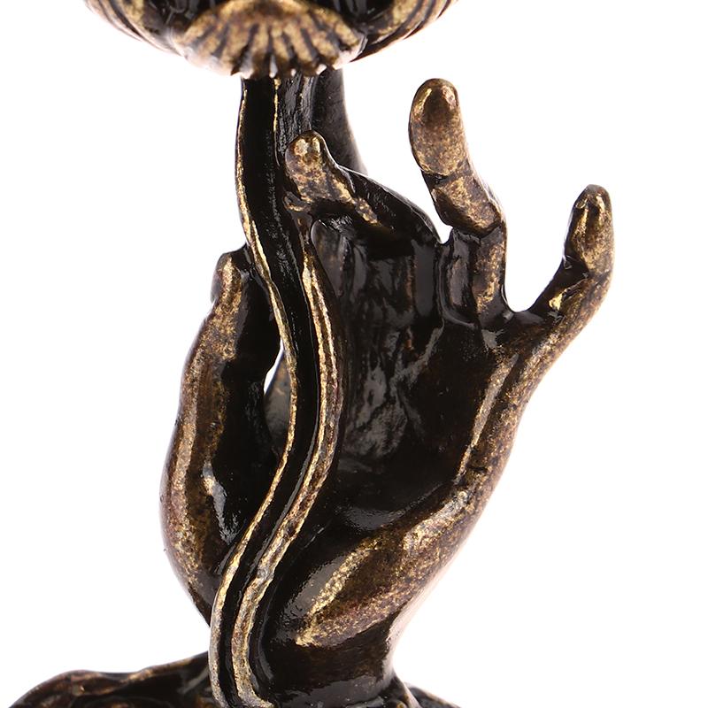 1Pc Vintage Buddha Hand Lotus Incense Burner Metal Backflow Incense Holder For Home Room Creative Tea Table Decor