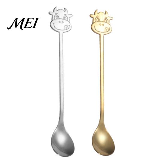 Cute Animal Handle Spoon Stainless Steel Coffee Spoon, Long with Bull Head Decor, Gold Multifunctional Stirring for Milk Tea Yogurt Jam Acid