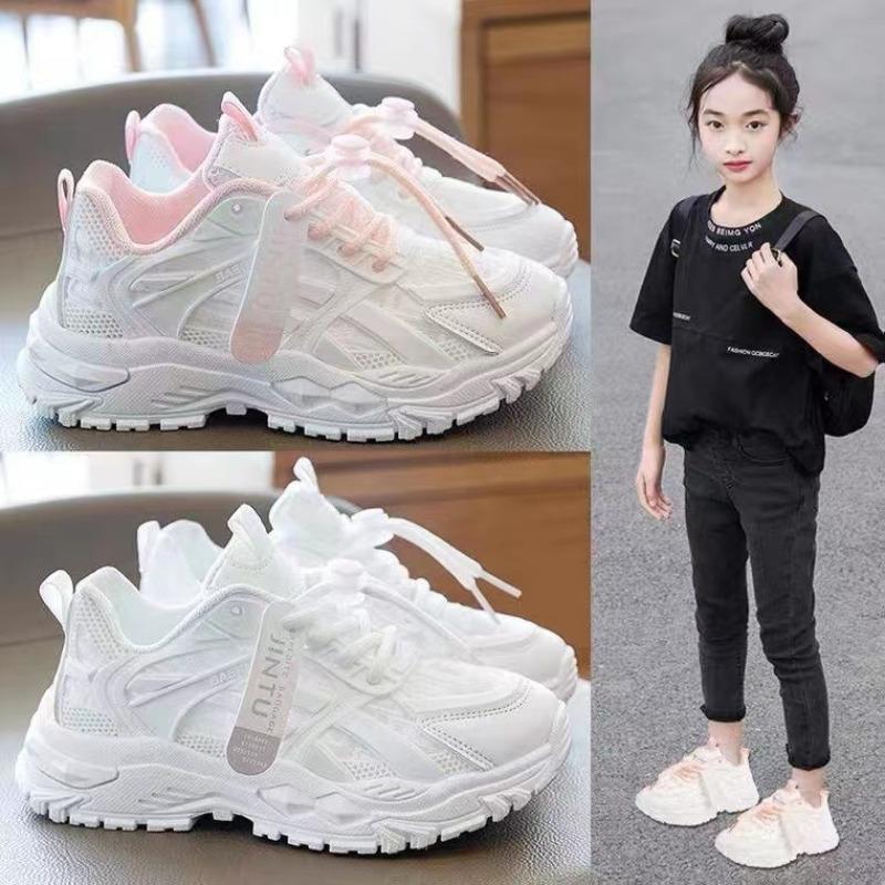 Спортивная обувь для девочек, дышащая сетчатая обувь для пап, новые универсальные белые туфли для мальчиков, повседневная сетчатая обувь для учеников начальной школы