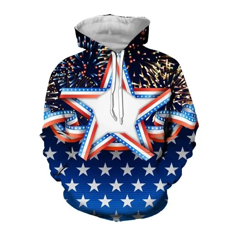 Fashion Pentagram Graphic Sweatshirts American Flag 3D Printed Hoodies for Men Clothing Casual Women Casual Tracksuit Hoody Tops