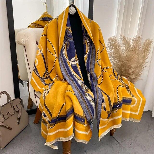 Толстый теплый зимний шарф, роскошный дизайн, принт лошади, женский кашемировый шаль из пашмины, женские шарфы с запахом, женский платок, одеяло, пончо