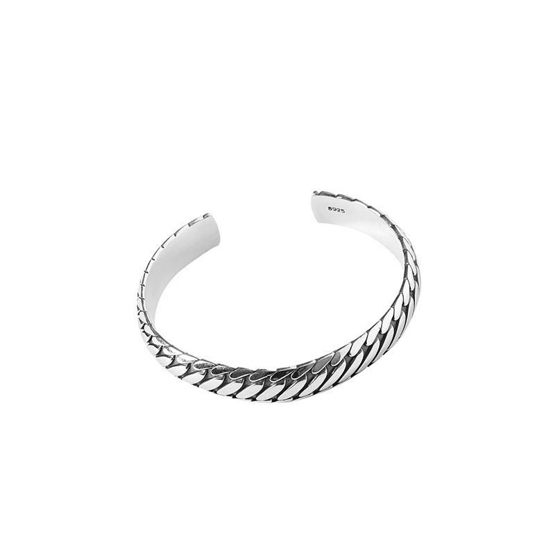 Retro Hip Hop Tire Tread Bangle: Women's Trendy Thai Silver Open Bracelet