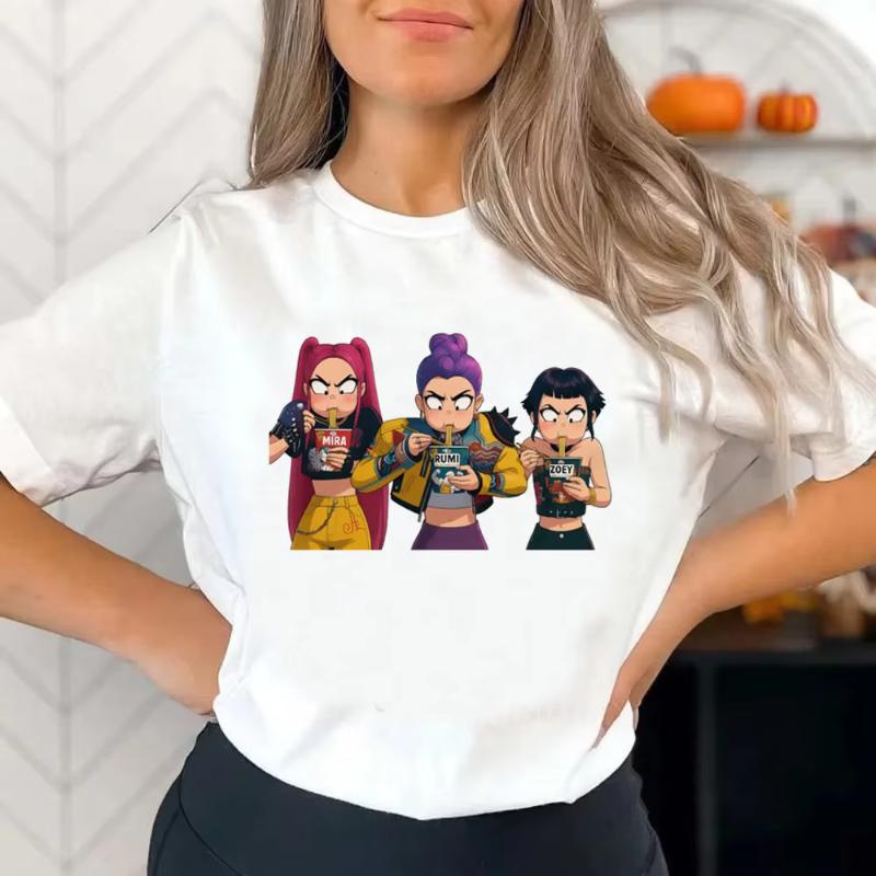 Huntrix Девочки Kpop Охотники на Демонов Двусторонняя Футболка Футболка в Стиле Аниме Летняя Руми Мира Зои Девочка для Мужчин Женщин Детей Семейная Одежда
