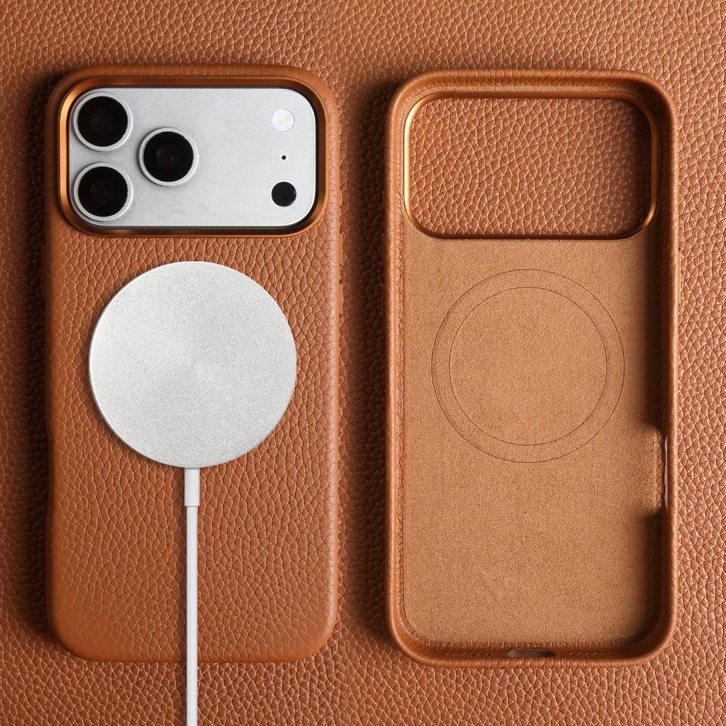 For Iphone 17 Pro Max Case 16 15 14promax 13pro Premium Genuine Leather Cover for Magsafe Magnetic Funda Cases Coverage Carcasa