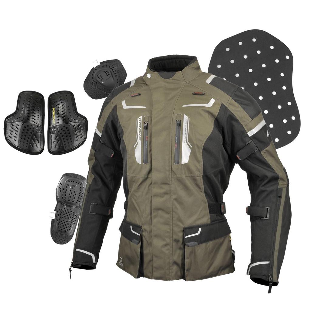 KOMINE Мотоциклетная куртка Водонепроницаемая и CE Стрейч Черная Размер M Круглогодичная JK-597 1283, Всесезонная куртка для холодной погоды, Сертифицированная, Ткань, Защита,