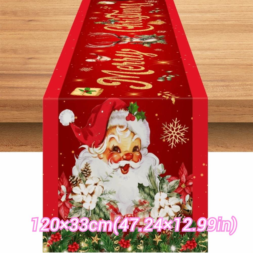 New Year Christmas Table Runner Santa Claus Xmas Bells Christmas Tablecloth Flag Cover Navidad Gift Table Cover Party Ornament