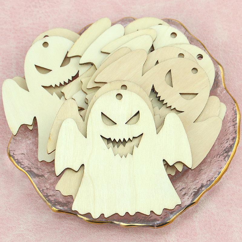 (10шт / уп) 8 см Хэллоуин DIY Деревянный Призрак Украшение Подвеска Фестиваль Вечеринка Сцена Декорации Реквизит Аксессуары DIY