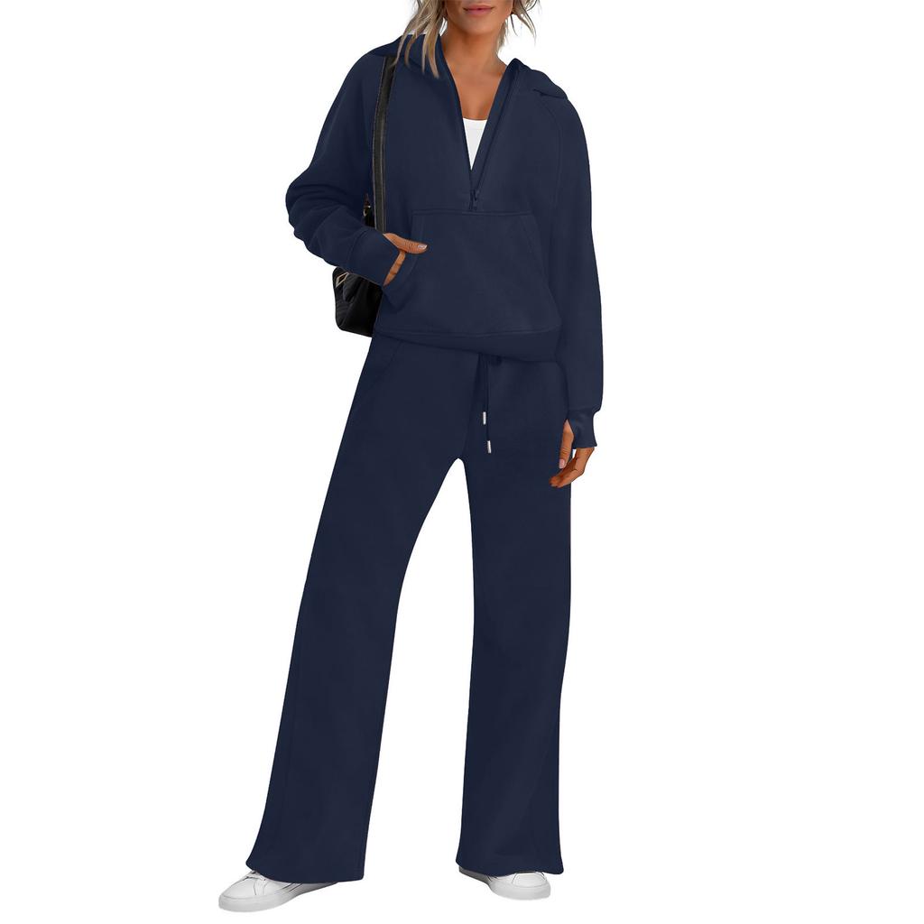 Женская мода однотонная толстовка с длинным рукавом и капюшоном, топ и брюки, повседневный комплект из двух предметов для отдыха