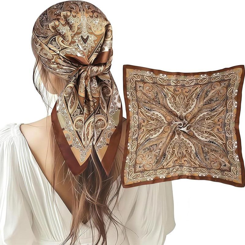 Big Square Ladies Faux Silk Head Neck Thin Scarf Bag Charm Scarf Hair Bandanas