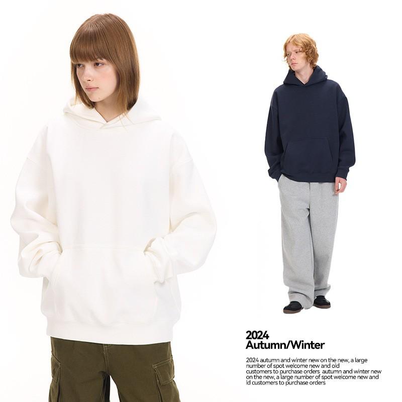 Unisex Thick Fleece-Lined Hooded Sweatshirt 500G Air Layer Warm Winter Pullover Casual Loose Fit Cotton Blend