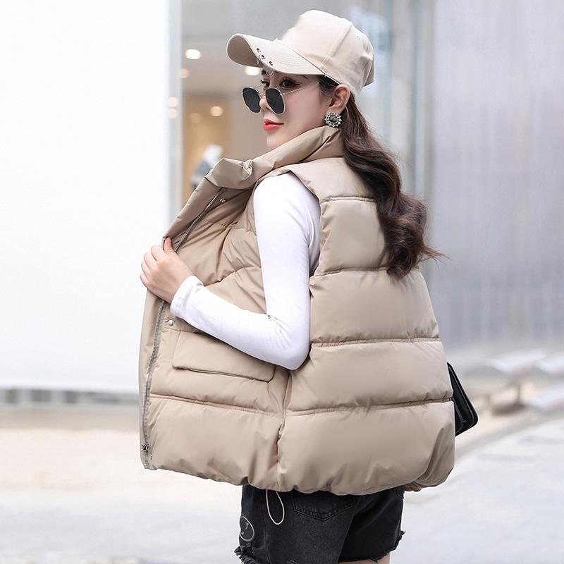 Women Autumn Winter Thicken Outwear Waistcoat Cotton Padded Stand Collar Sleeveless Warm Jacket Coat Vest