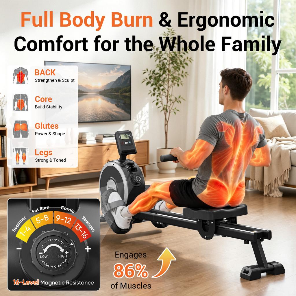 EU Stock Home Gym Folding Magnetic Rowing Machine / Indoor Fitness Rower with App Integration