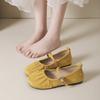 Temperament Round Head Pleated Mary Jane Shoes Autumn and Winter New Buckle Flat Shoes Women's Skirt Doudou Shoes