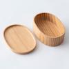 Osaka Choseido Wooden Carved Bento Oval Grain 1 Tier with Beige Box, (Wood Finish), Lacquered, (350cc, Oval, Band)