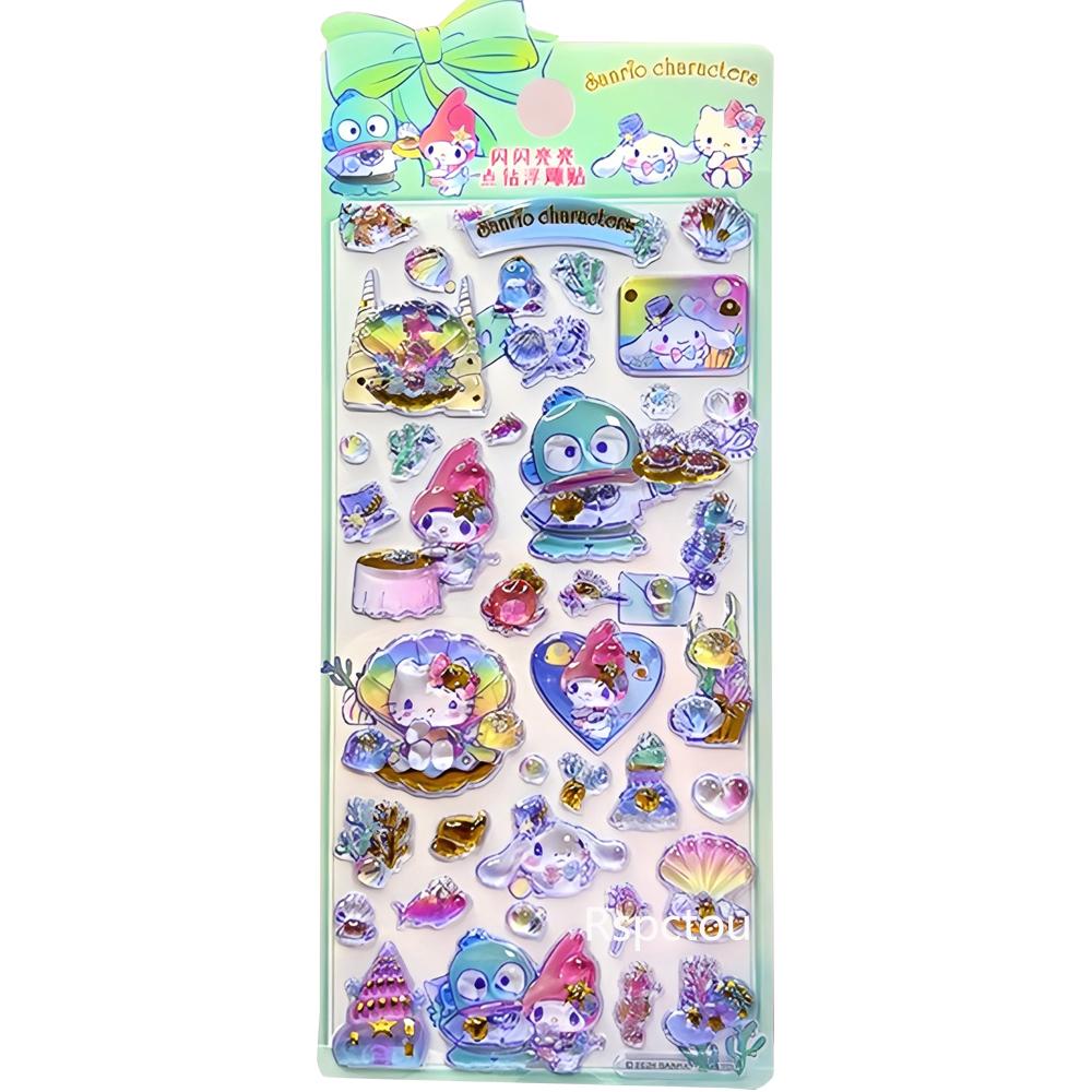 4 шт. Кавайные наклейки Sanrio 3D-рельефные Киннаморолл Моя Мелоди Кристальные наклейки Водонепроницаемые Милые Мультяшные Желейные Наклейки Игрушки Подарки