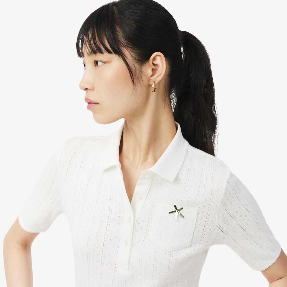 Lacoste Женская ажурная рубашка-поло с лентой и принтом под крокодила DF5296-56G70V