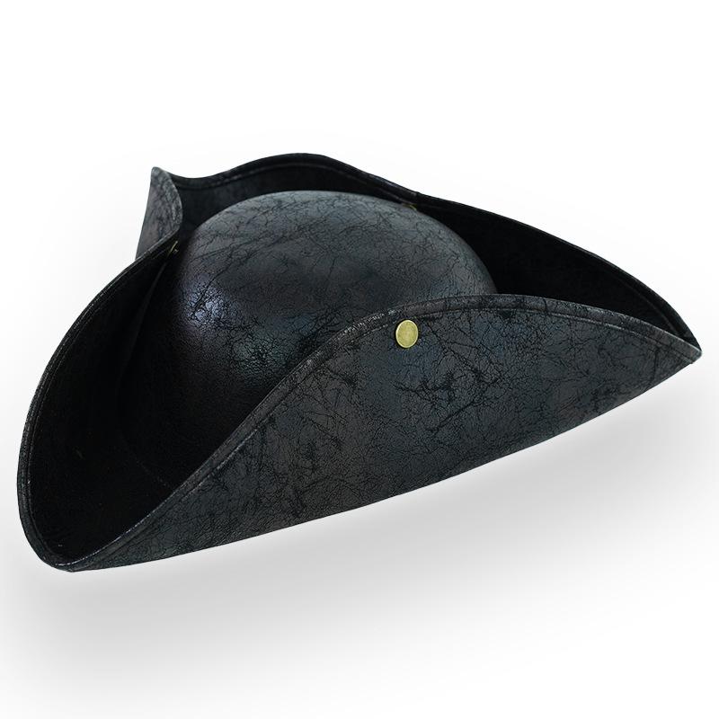 Faux Leather Pirate Hat Vintage Wrinkle Distressed Tricorn Pirate Hat For Women Men Halloween Costume Cosplay Accessories